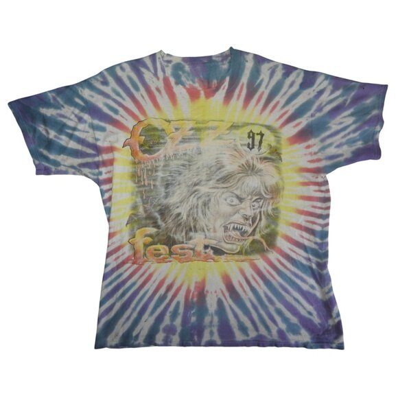 Vintage 1997 Ozzfest Ozzy Osbourne Tie Dye Tour T-Shirt XL Band Concert THRASHED - Picture 1 of 11